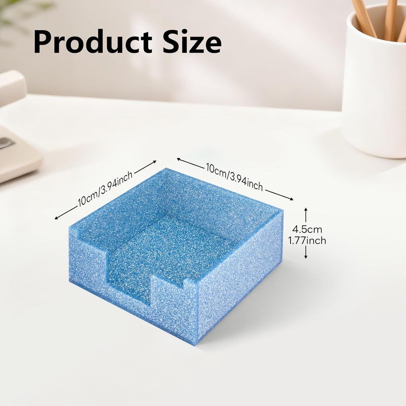 Luminzo Blue Sparkling Sticky Note Holder, Glitter Acrylic Organizer, 3.94 x 3.94 in Multi-Use Tray for Office, School & Home Desk - Image 2